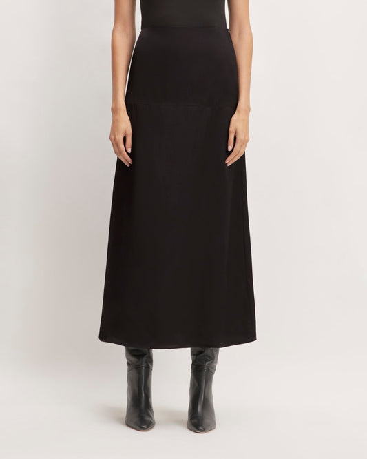 The Hammered Satin Slip Skirt | Black