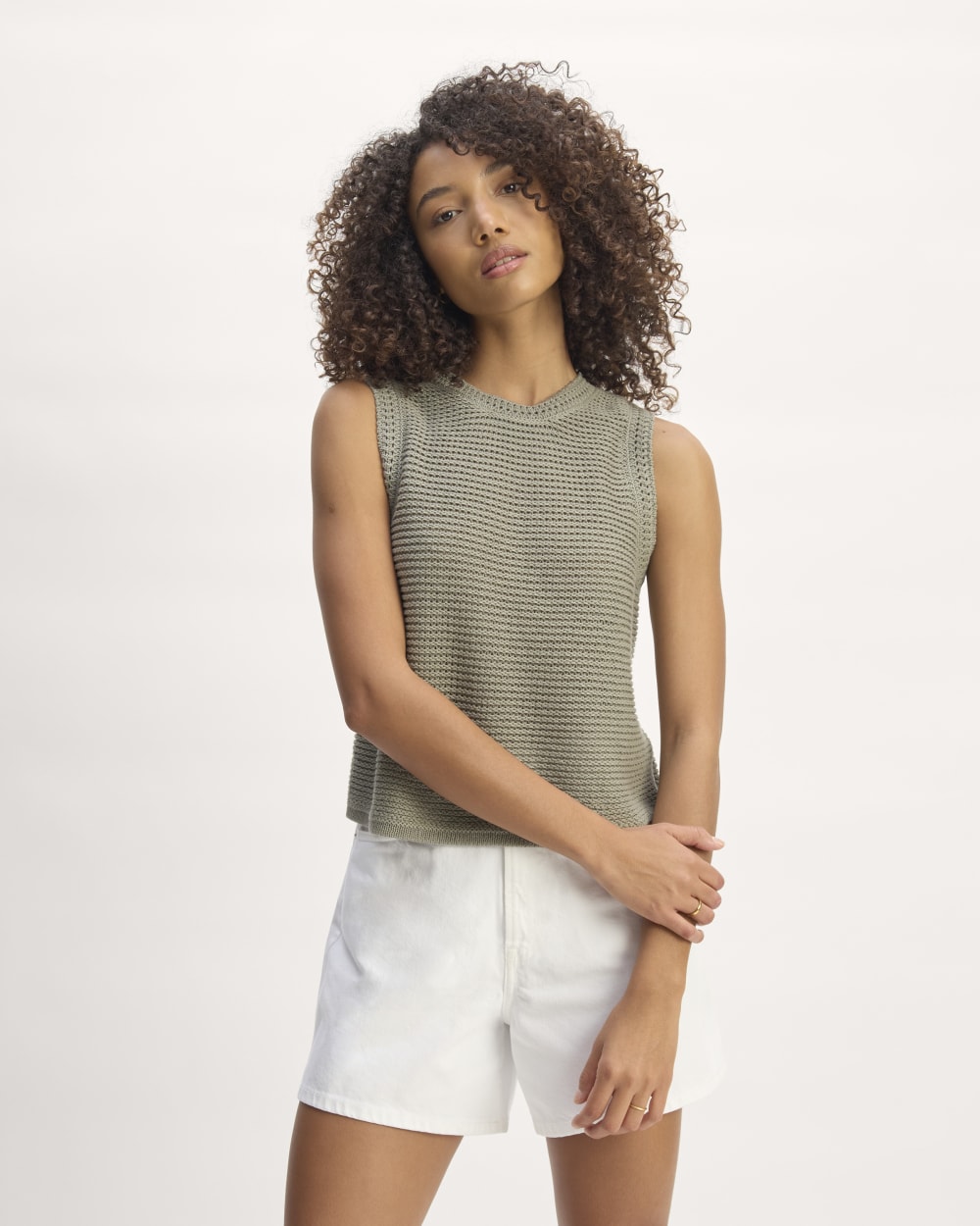 The Organic Cotton Open-Stitch Tank | Sage Green