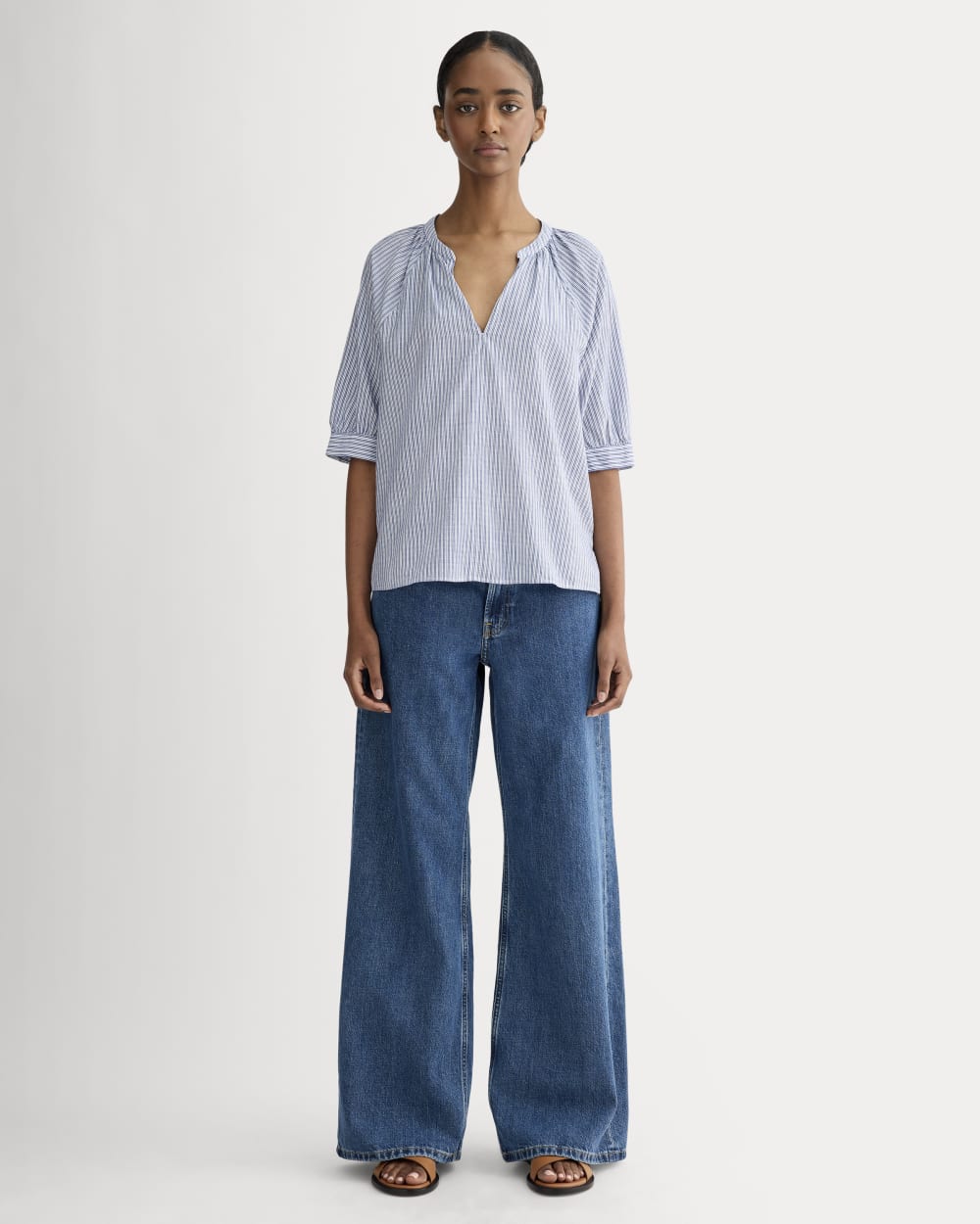 The Gauze Gathered Top | Mazarine Blue / Optic White