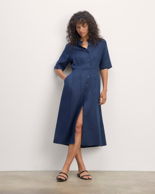 The Frolic Dress in Linen | Navy