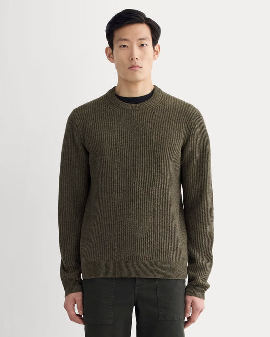 The Fisherman Crew in Wool Cashmere | Heathered Army Green