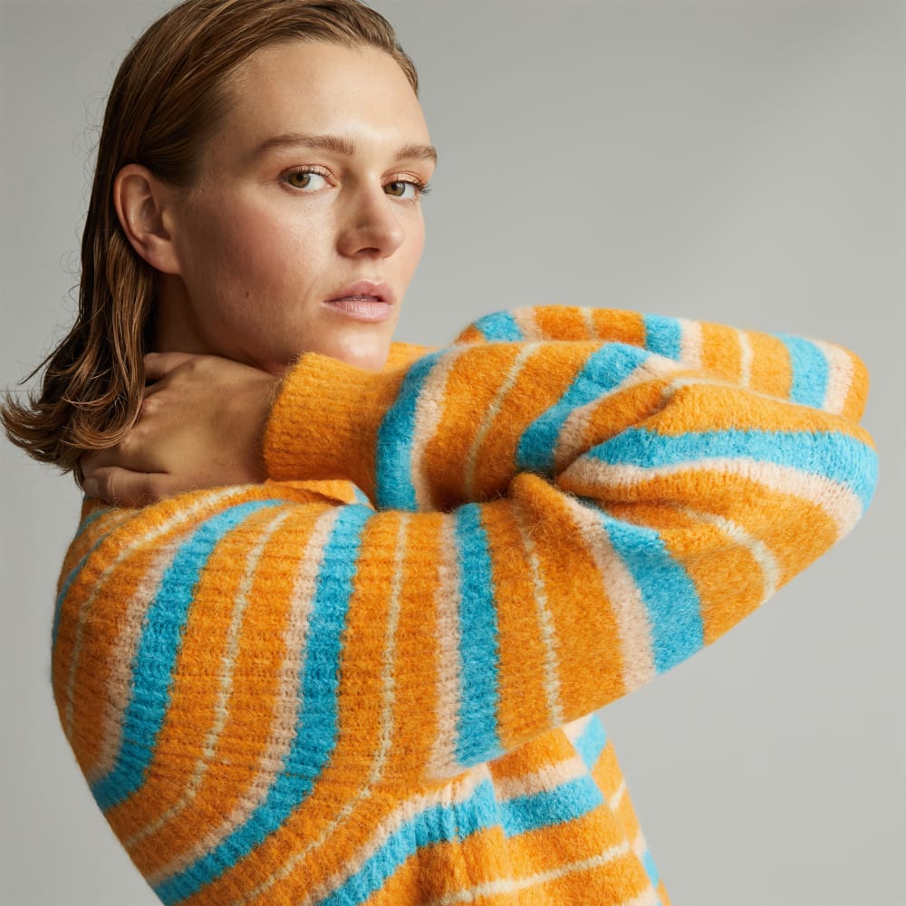 The SuperFuzz Alpaca Oversized Crew | Turmeric Stripe