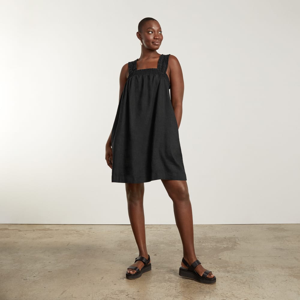 The Smocked Linen Dress | Black
