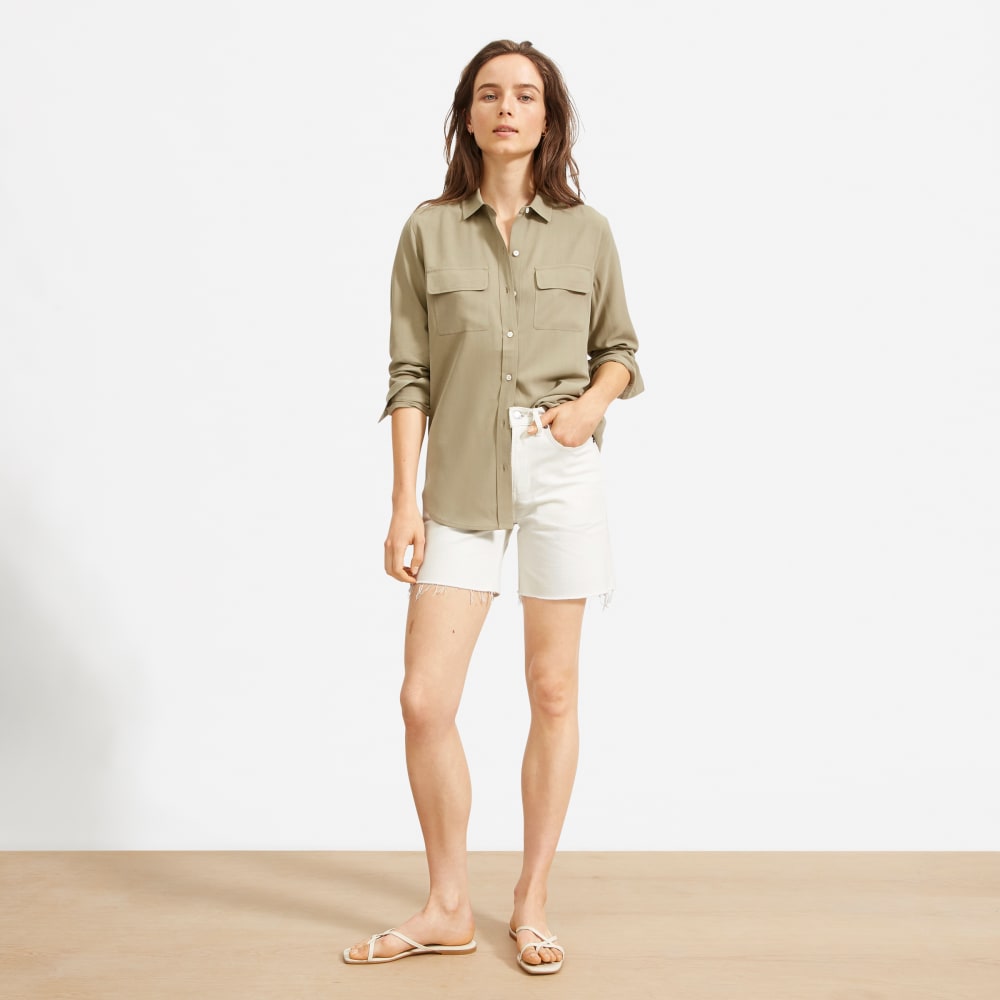 The Washable Silk Relaxed Shirt  | Covert Green