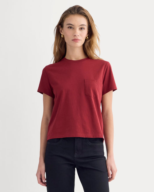 The Box-Cut Tee in Essential Cotton | Merlot | Pocket
