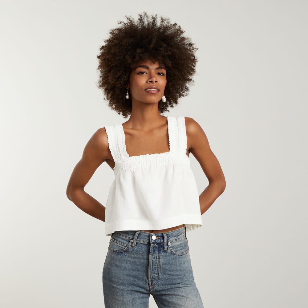 The Smocked Linen Cami | White