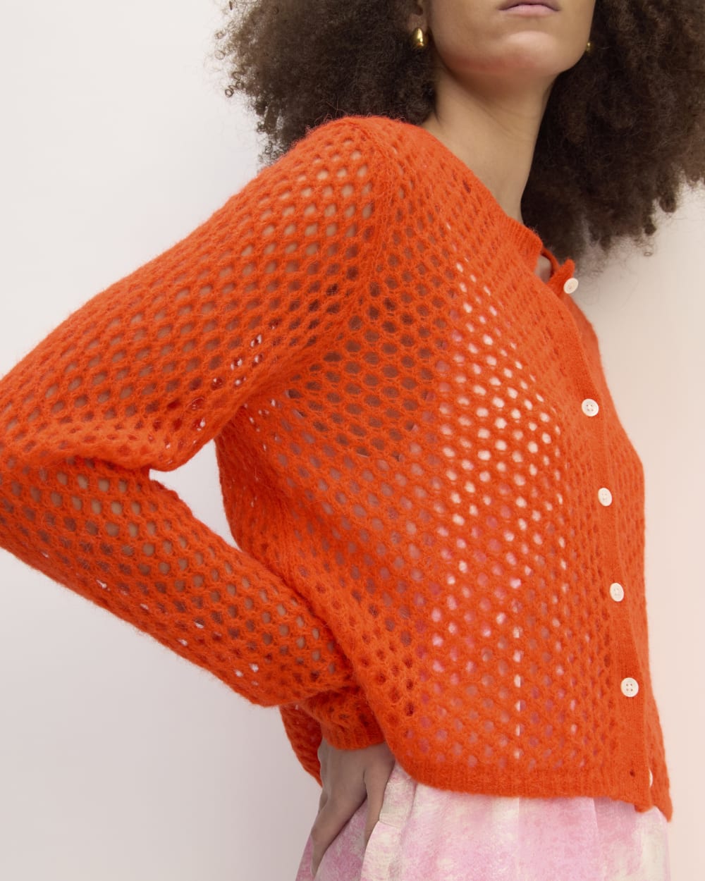 The Everlane x Marques' Almeida Alpaca Mesh Cardigan | Red Orange