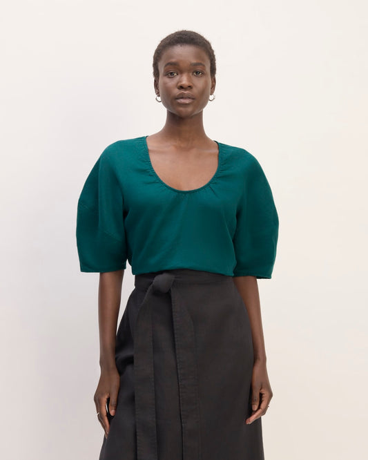 The Scoop Top in Linen | Dark Sea