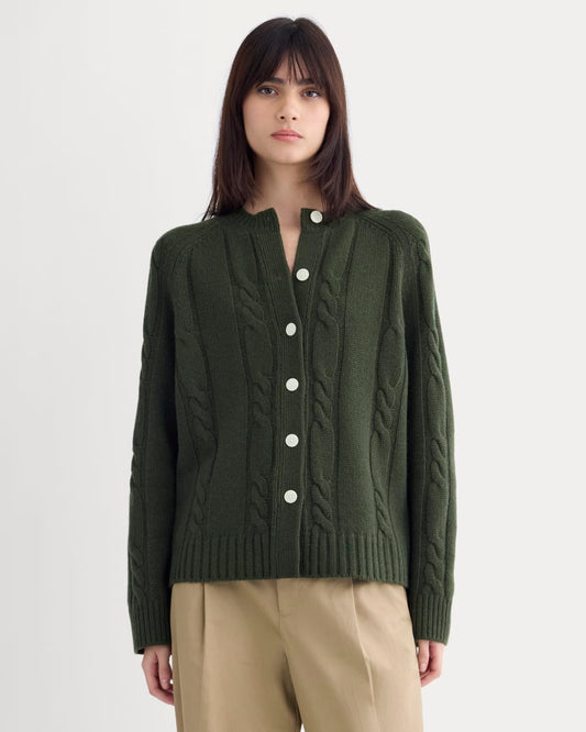 Cable Cardigan in Extrafine Luxe Merino | Dark Forest