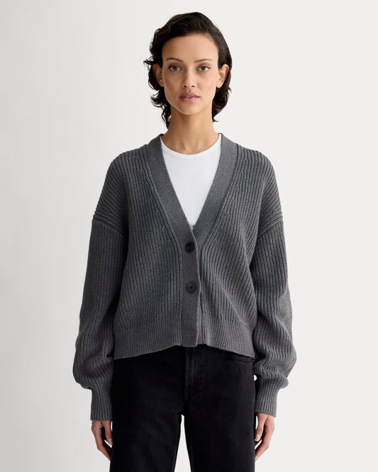 The Boxy Cardigan in Everyday Cotton | Heathered Charcoal