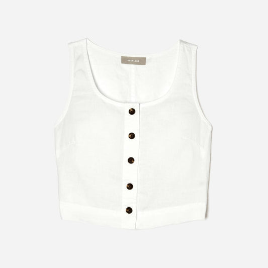 The Linen Button-Front Crop Tank | White