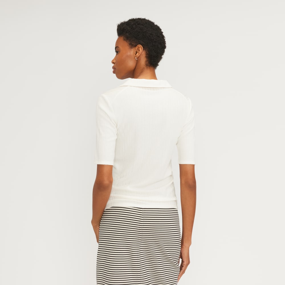 The Rib Soft Knit Open Collar Polo | Bone