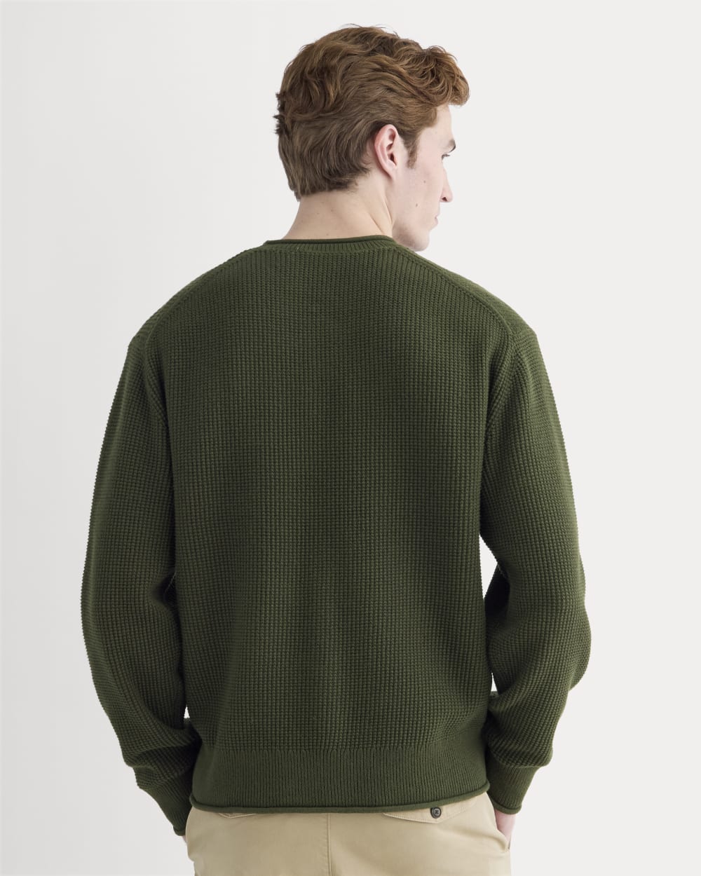 Waffle Rollneck Crew in Everyday Cotton | Dark Green