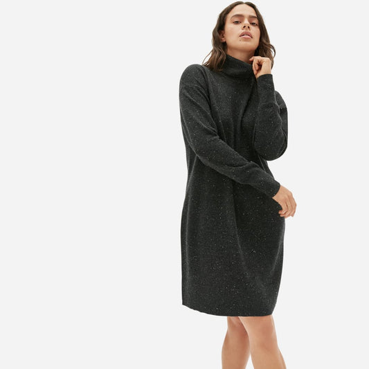 The Cashmere Turtleneck Dress | Dark Grey Donegal