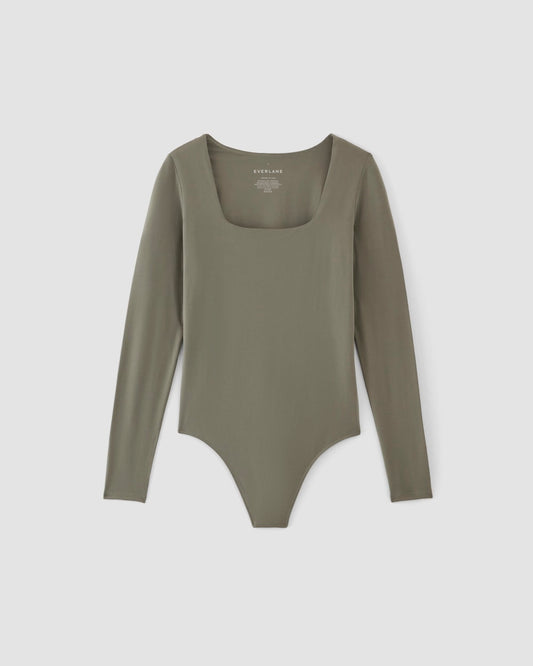 The Long-Sleeve Supima® Square-Neck Bodysuit | Dark Sage | Thong