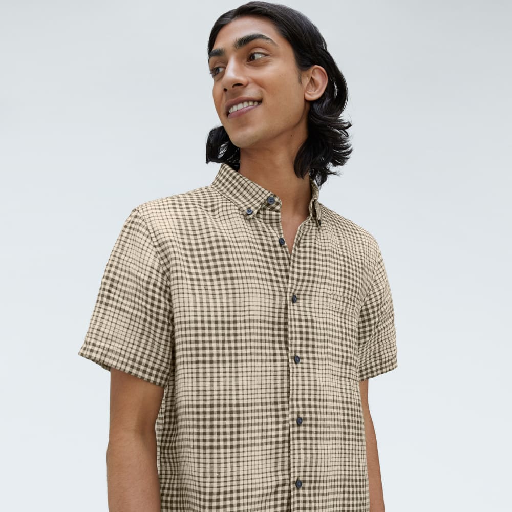 The Classic Short-Sleeve Shirt in Linen | Beech / Parchment Grid