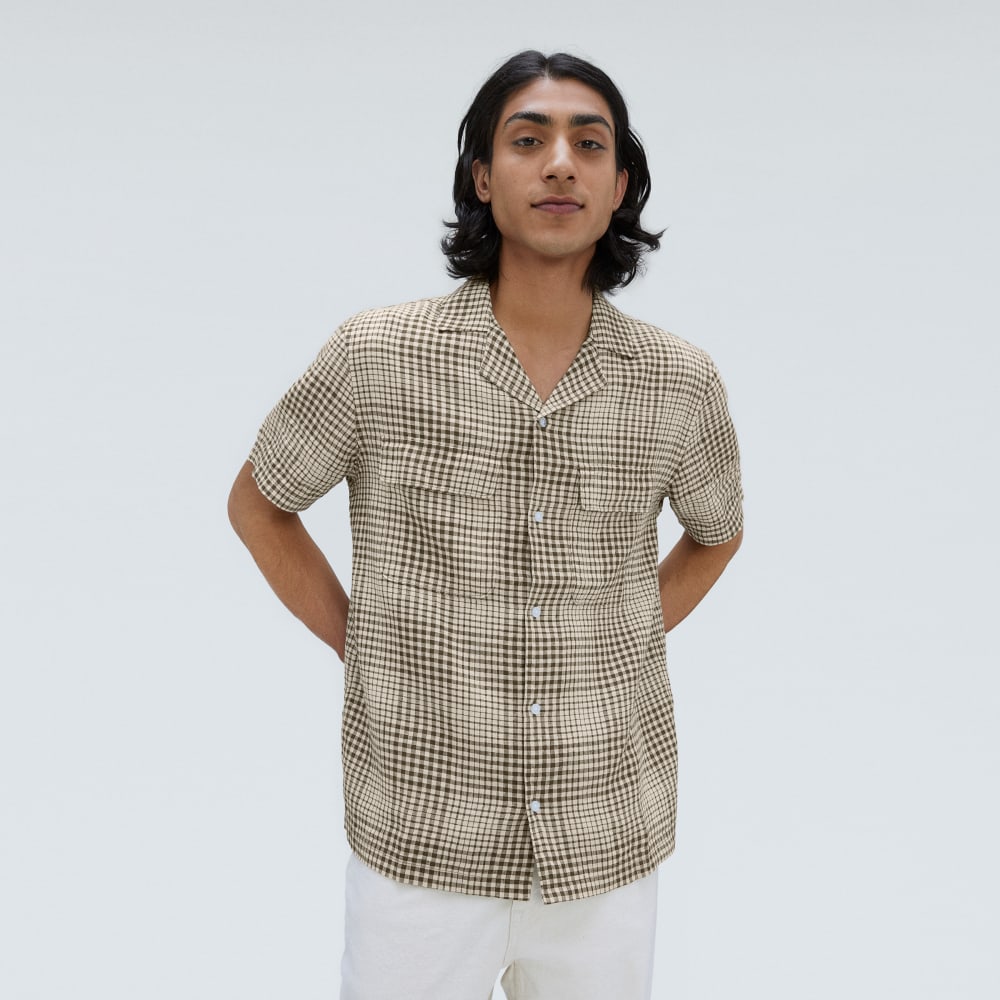 The Resort Shirt in Linen | Beech / Parchment Grid