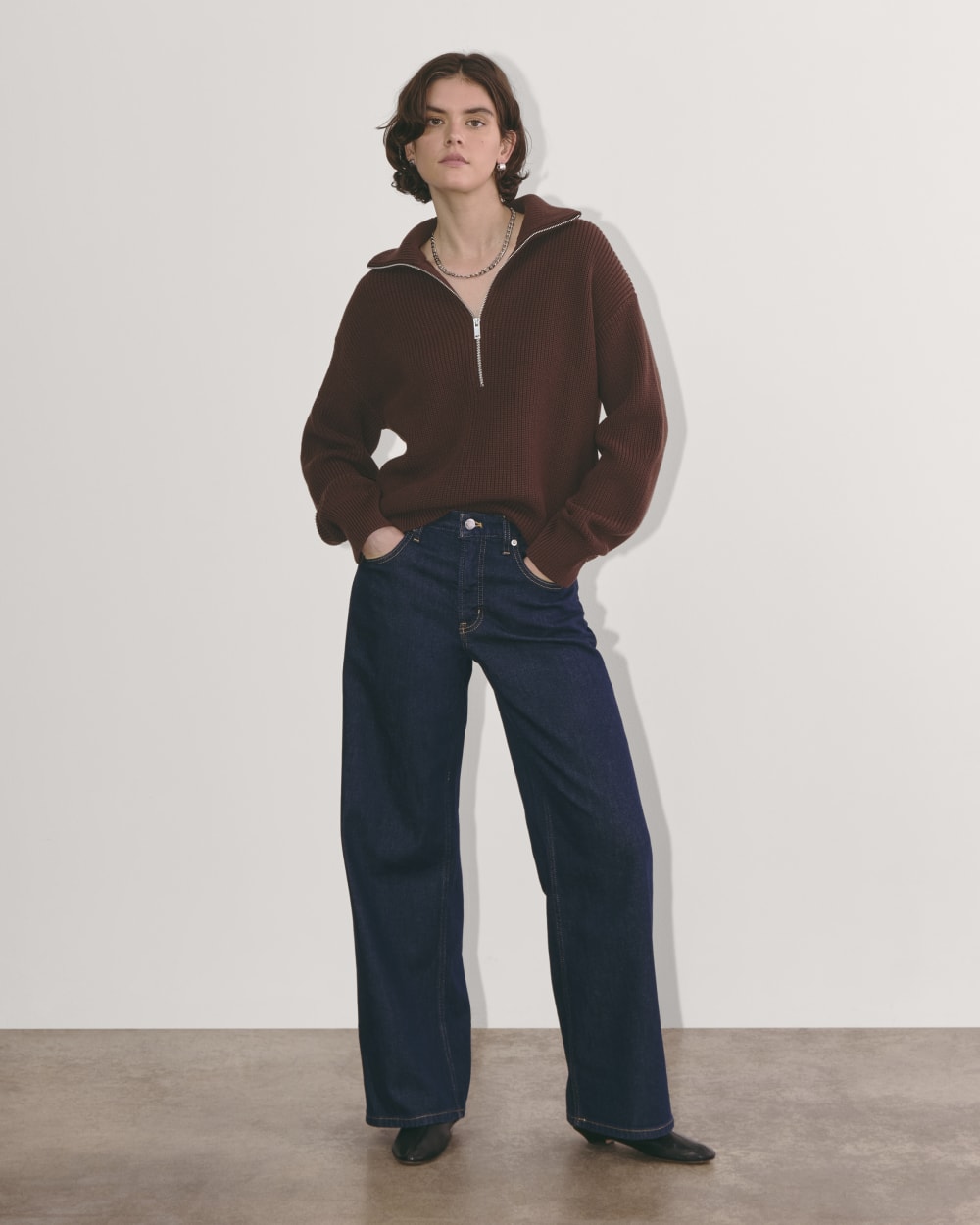 The Half-Zip in Everyday Cotton | Dark Mahogany