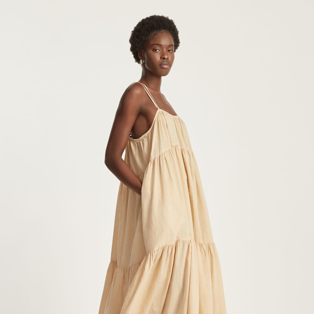 The Billow Tiered Maxi Dress | Orange Plaid