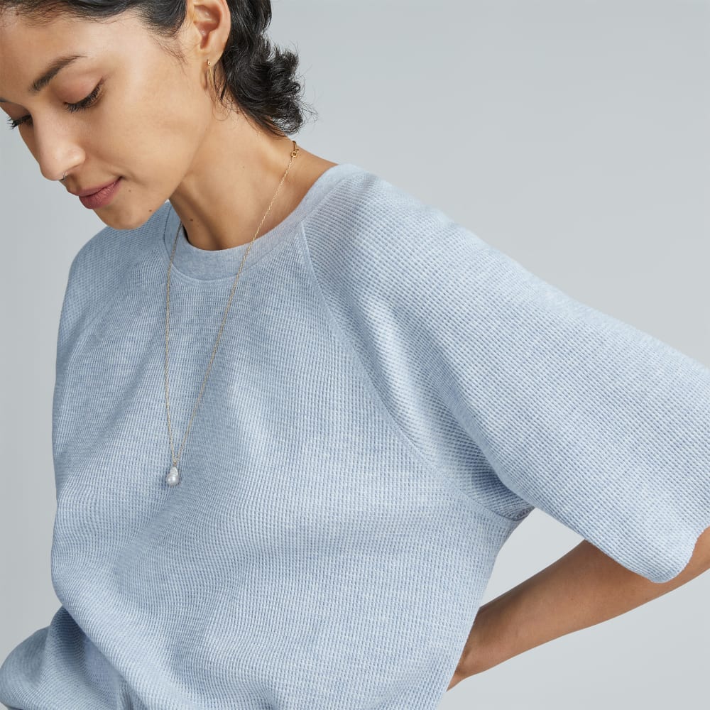 The Organic Cotton Waffle Raglan Tee | Heathered Light Blue