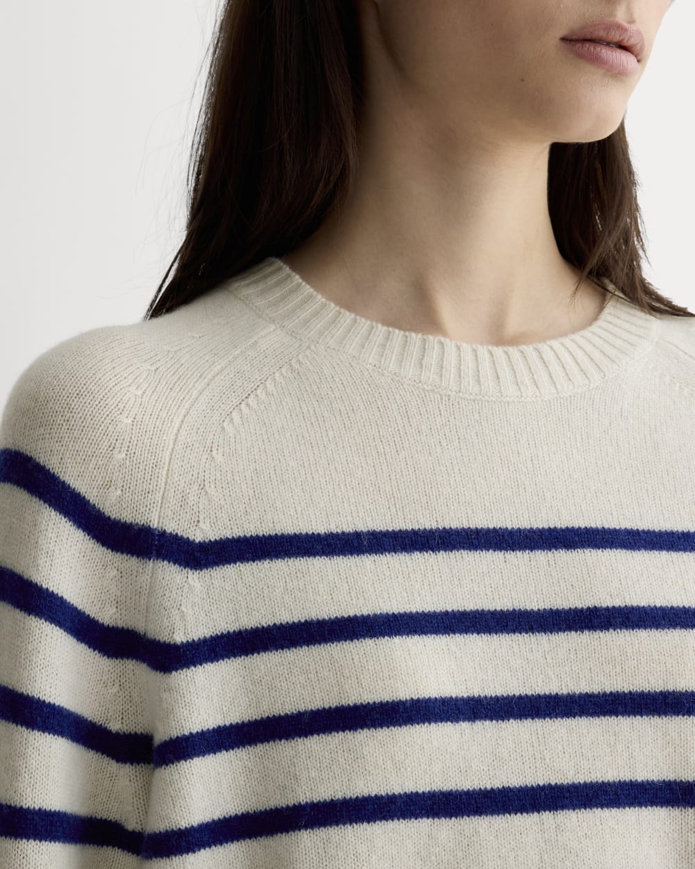 The Boxy Crew in Cashmere | Soft White / Deep Blue