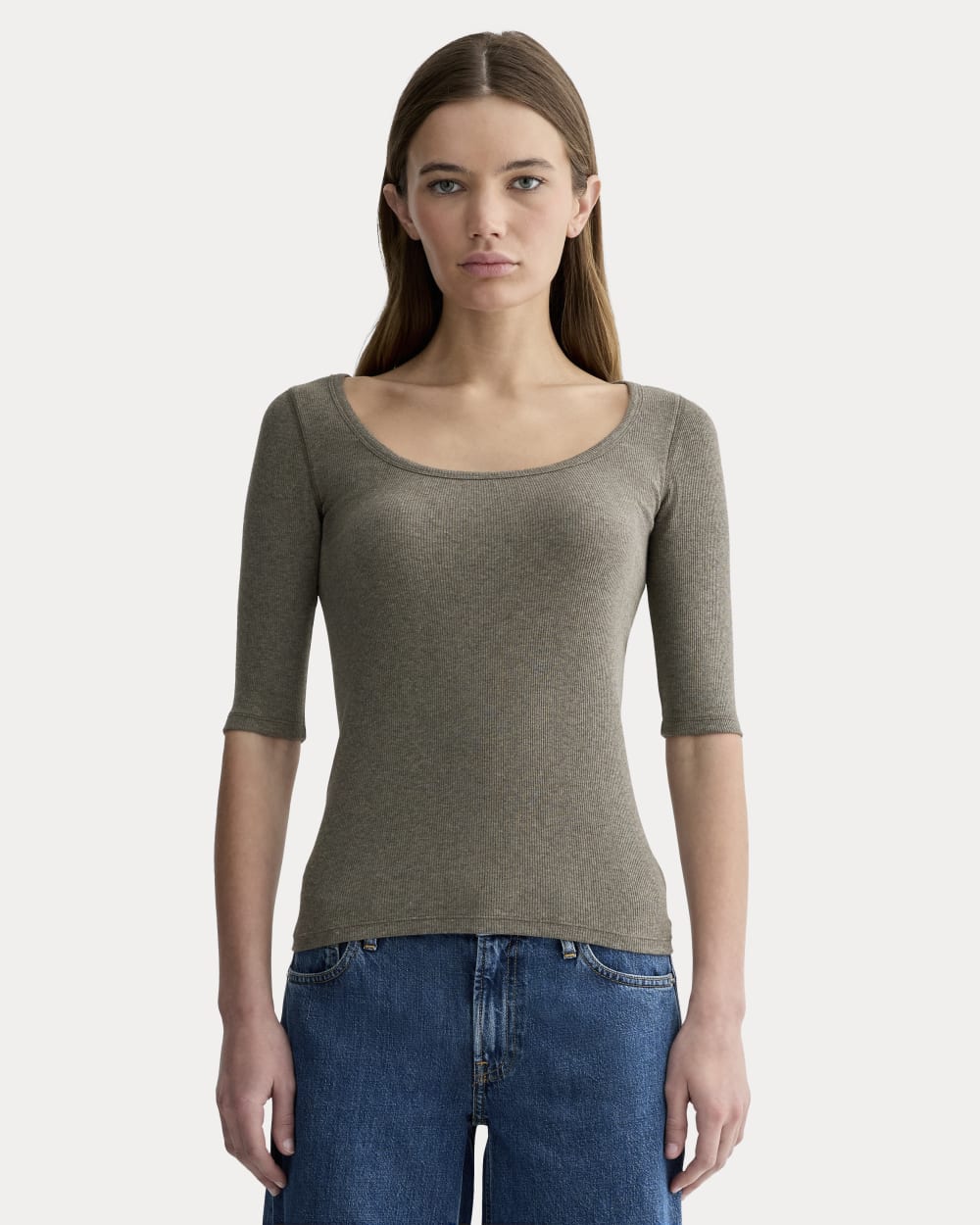 The Luxe Rib Scoop-Neck Tee | Heathered Fatigue
