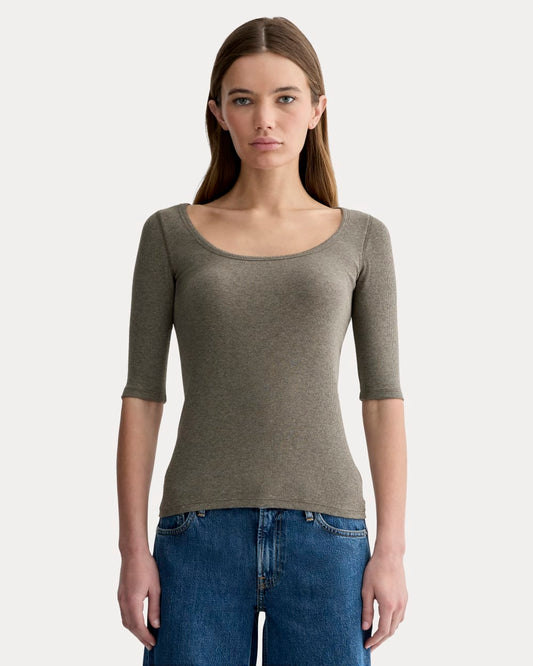 The Luxe Rib Scoop-Neck Tee | Heathered Fatigue