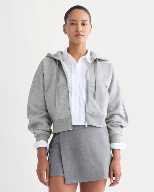 Luxe Fleece Full-Zip Cropped Hoodie | Vintage Heather Grey