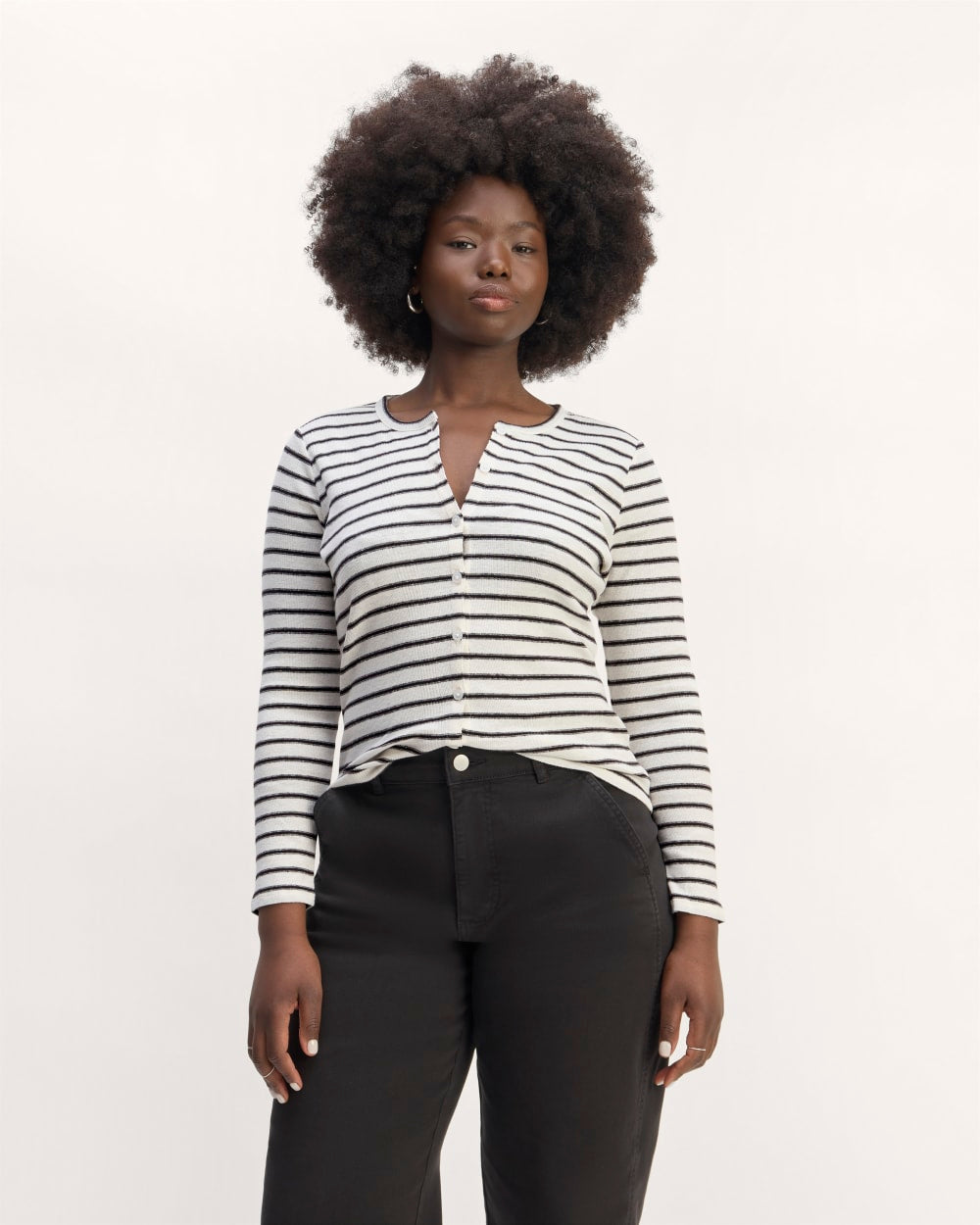 The Vintage Rib Cardigan | Bone / Black