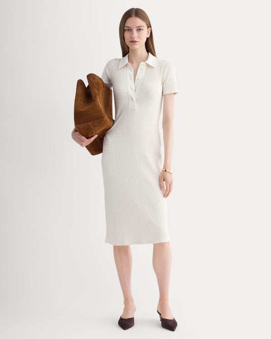 The Cozy Rib Polo Dress | Bone