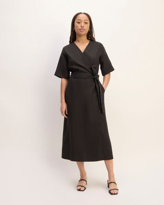The Wrap Dress in Linen | Black