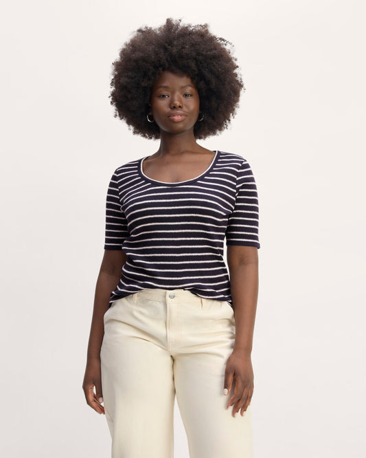 The Vintage Rib Scoop-Neck Top | Navy / Bone