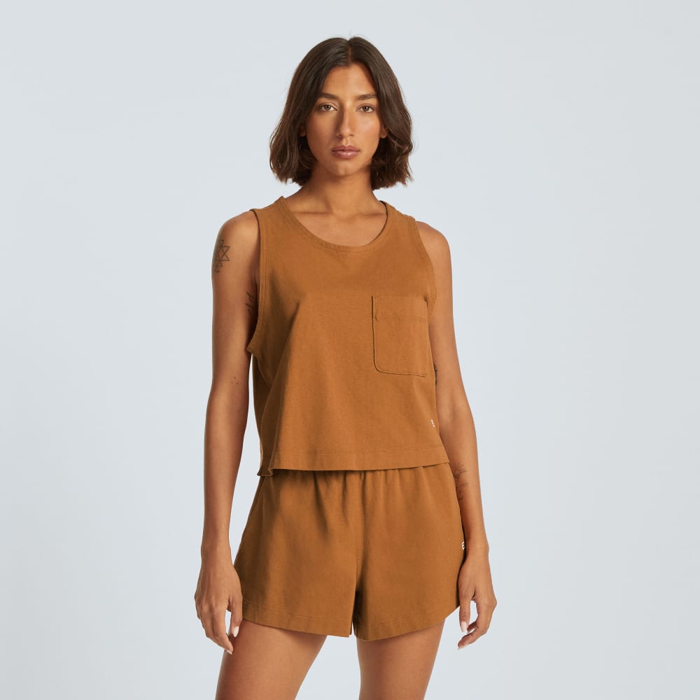 The Premium Weight Cropped Pocket Tank | Tawny Brown