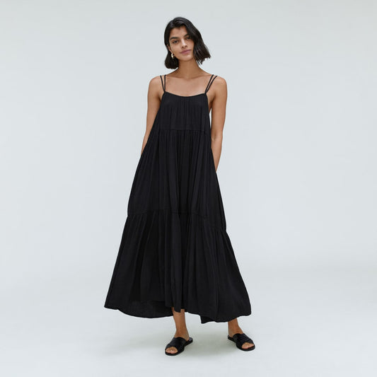 The Naia™ Ripple Tiered Maxi Dress | Black
