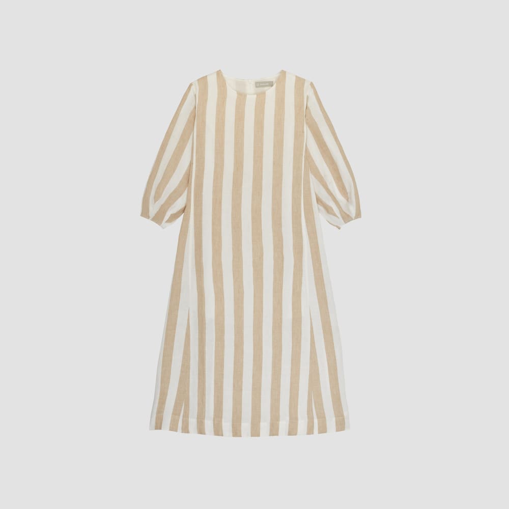 The Linen A-Line Midi Dress | Bone / Caramel