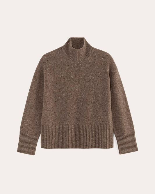 The Boxy Turtleneck in Cashmere | Taupe Brown Donegal