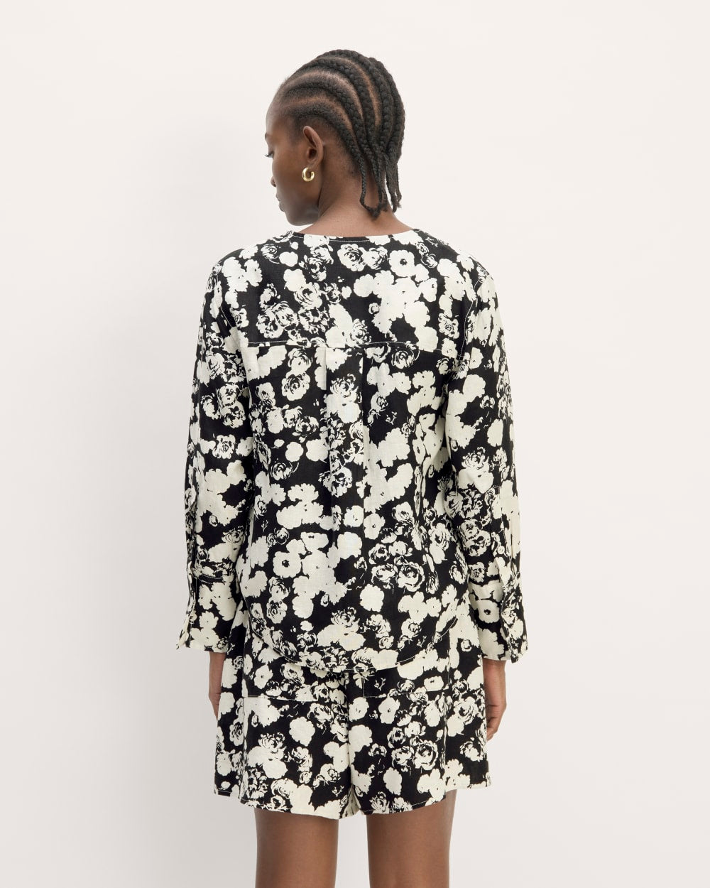 The Popover Shirt in Linen | Black / Bone Floral