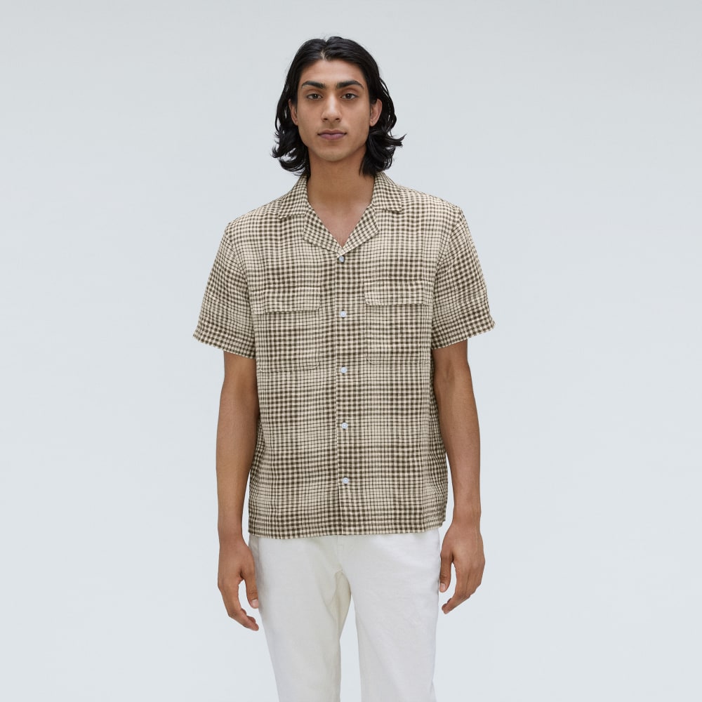 The Resort Shirt in Linen | Beech / Parchment Grid