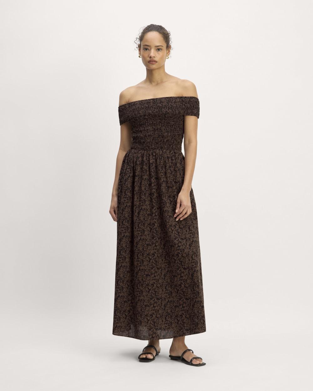 The Gauze Off-the-Shoulder Dress | Black / Cocoa Small Floral