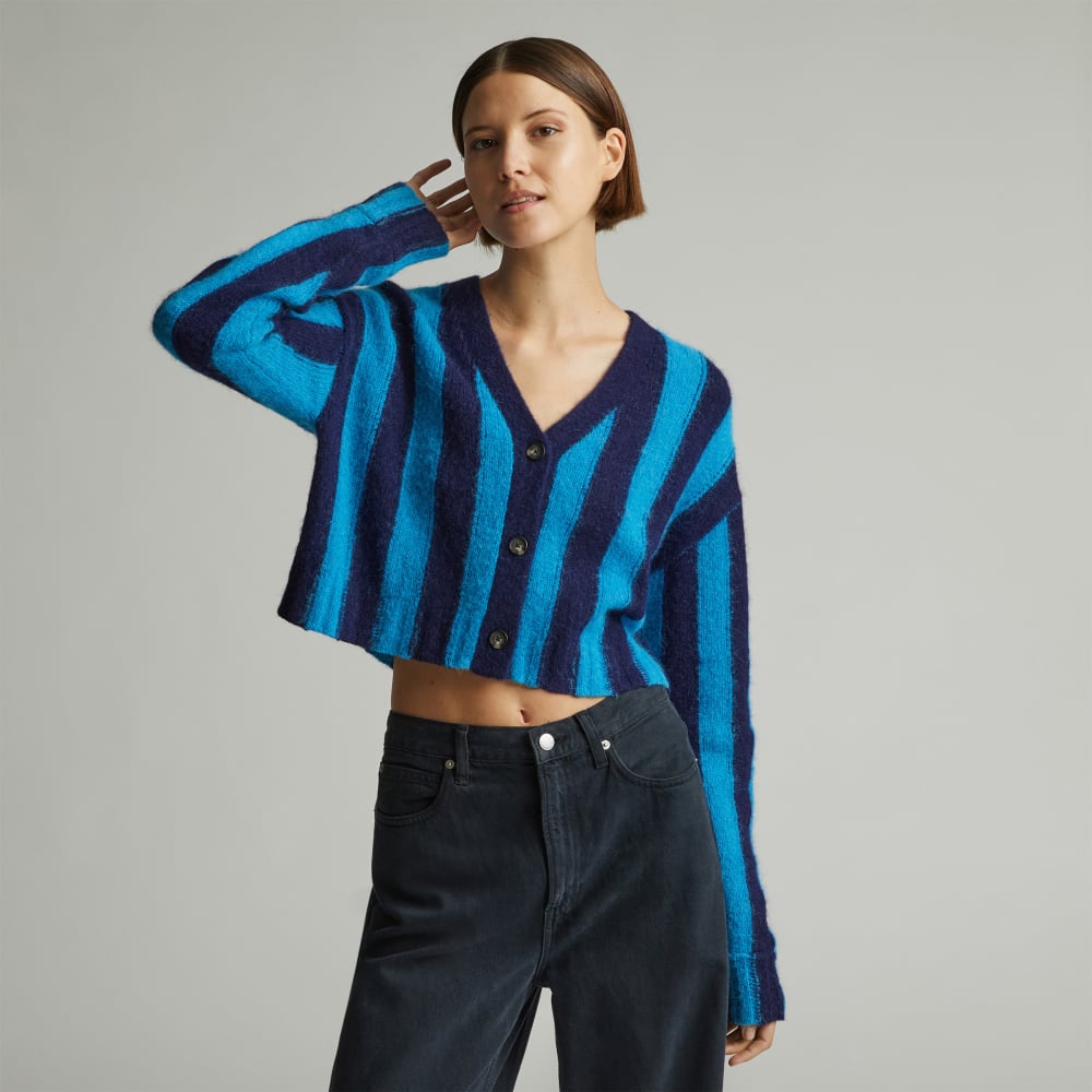 The Alpaca V-Neck Cropped Cardigan | Horizon Blue / Ocean Cavern