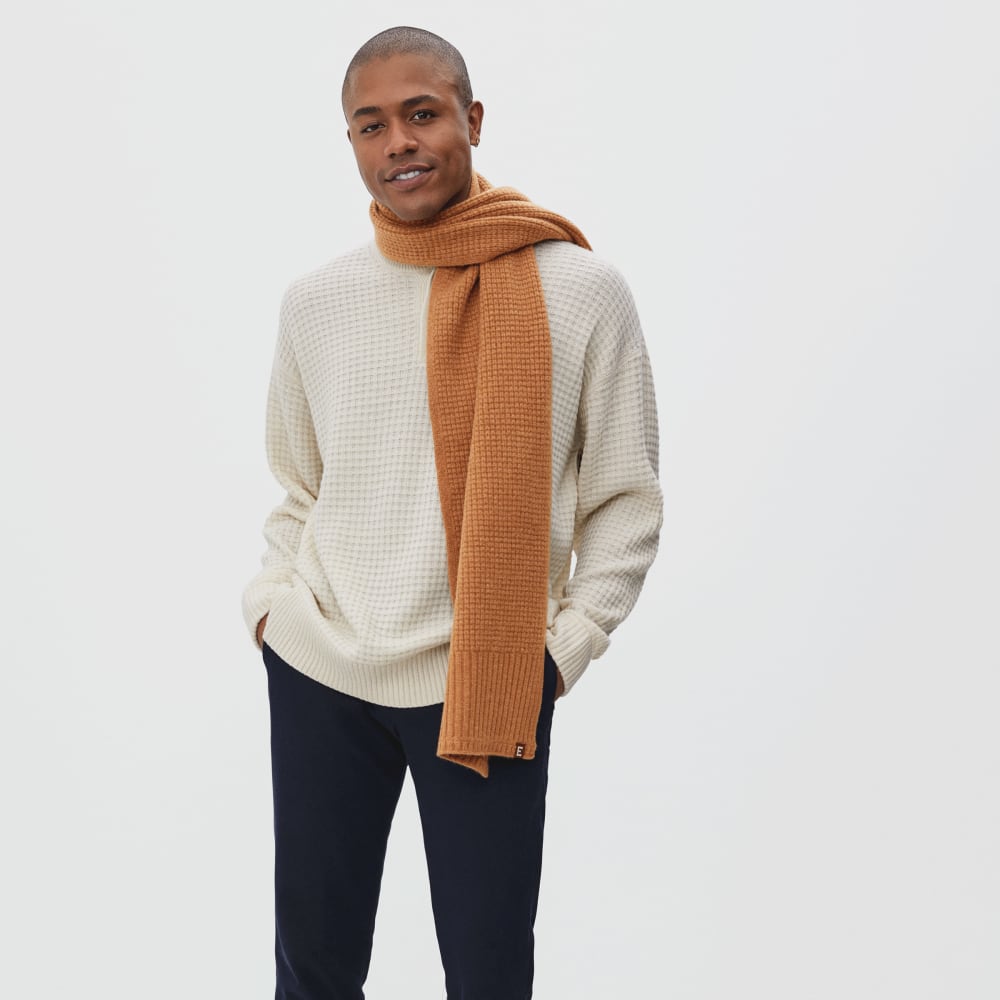 The Felted Merino Waffle-Knit Scarf | Deep Camel