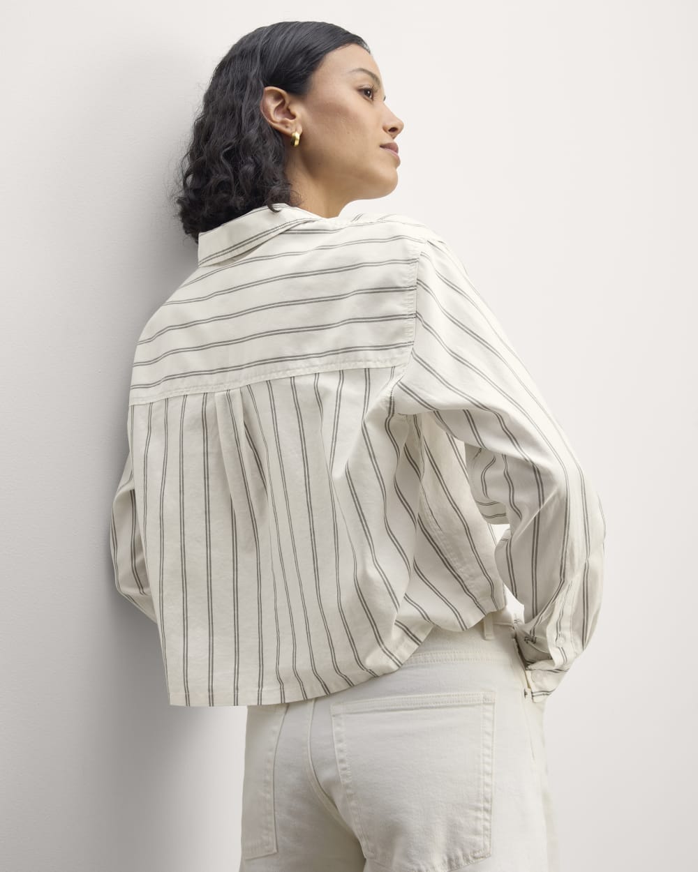 The Way-Short Shirt in Silky Cotton | Bone / Black