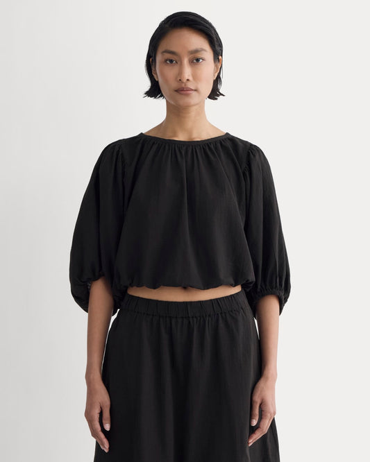 The Gauze Puff-Sleeve Top | Black