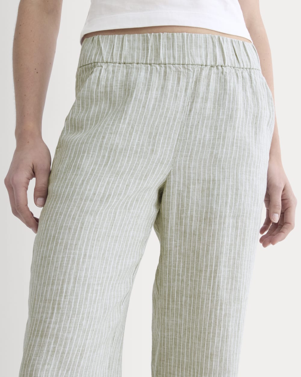 The Linen Easy Pant | Oil Green / White