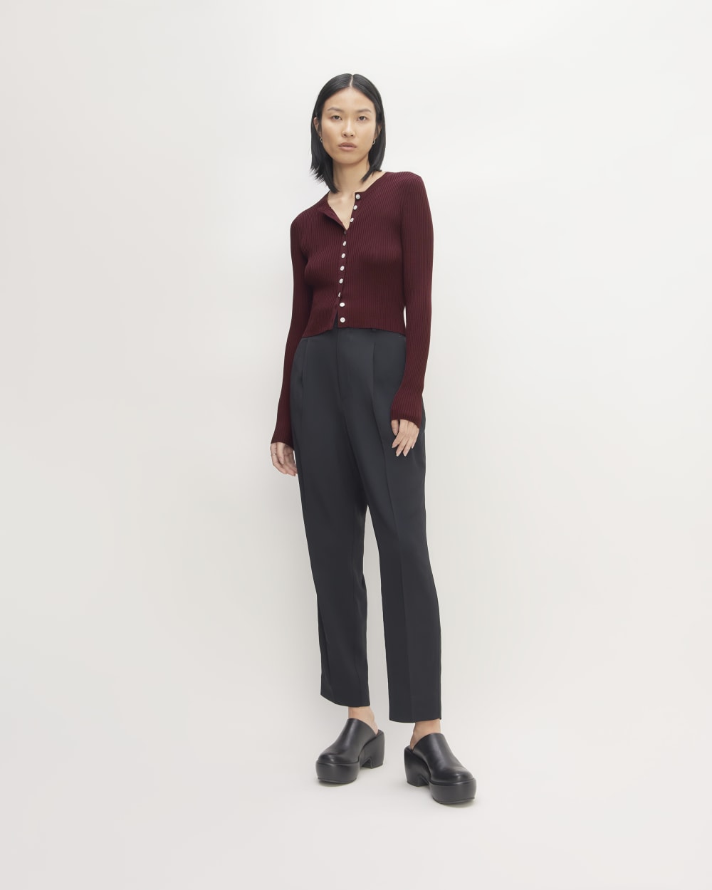 The Ribbed Cropped Cardigan | Burgundy