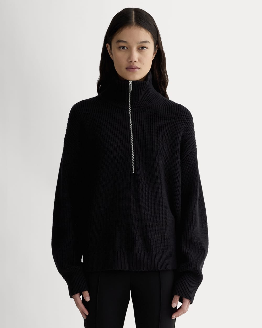 The Half-Zip in Everyday Cotton | Black