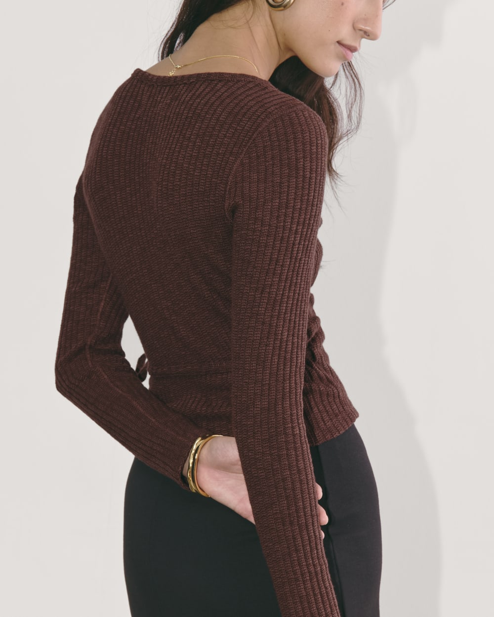 The Cozy Rib Wrap Top | Dark Mahogany