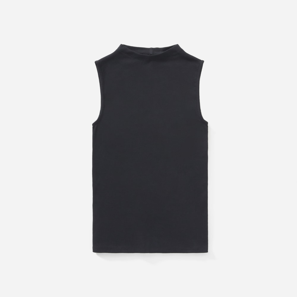 The Pima Micro-Rib Funnel-Neck Tank | Black