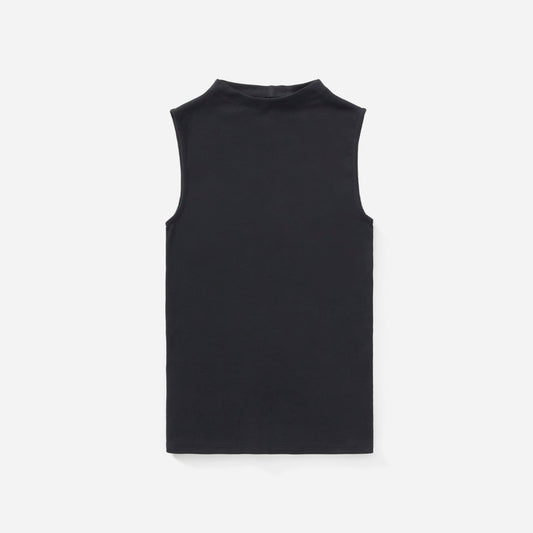 The Pima Micro-Rib Funnel-Neck Tank | Black