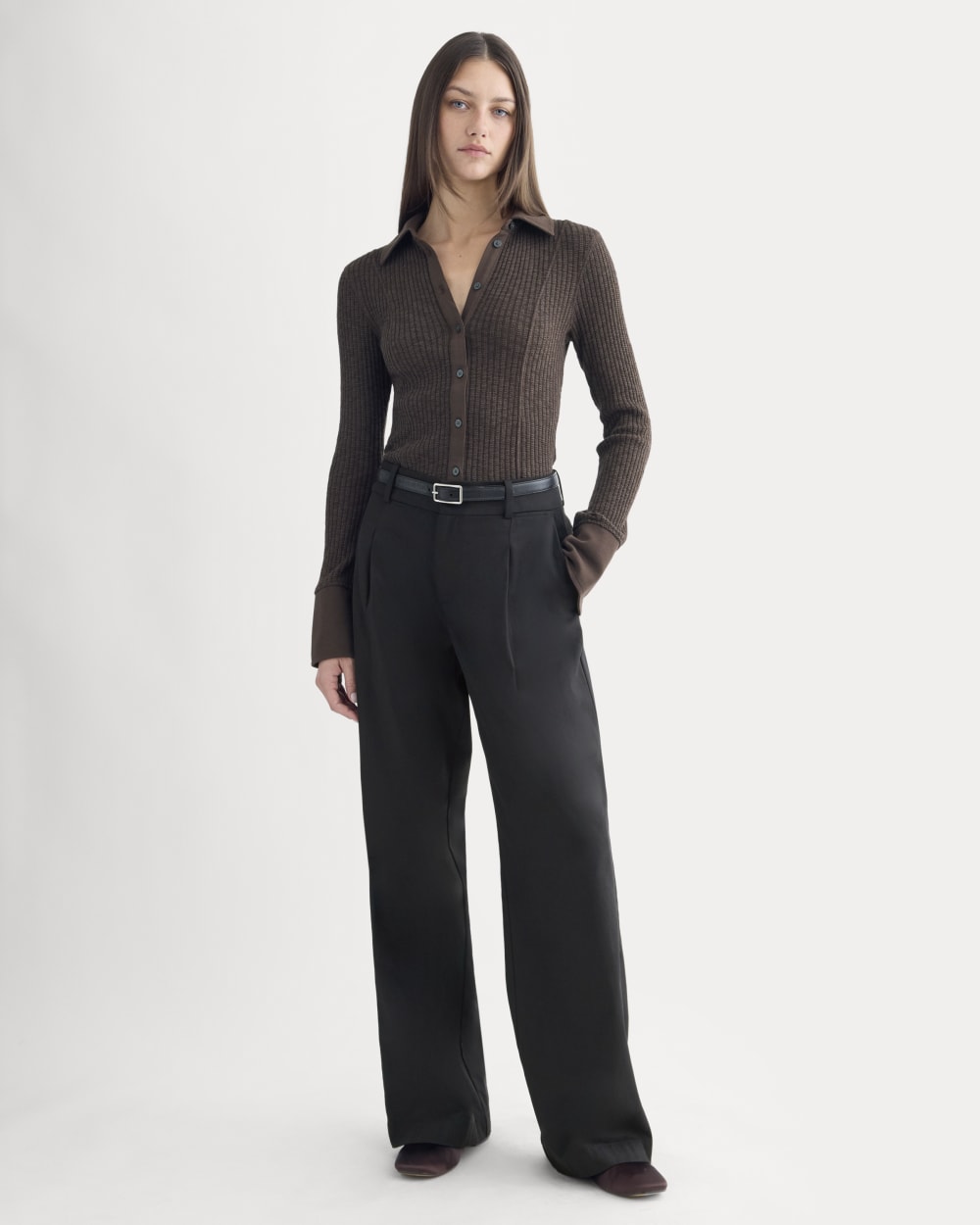 Cozy Rib Button-Up | Coffee Bean